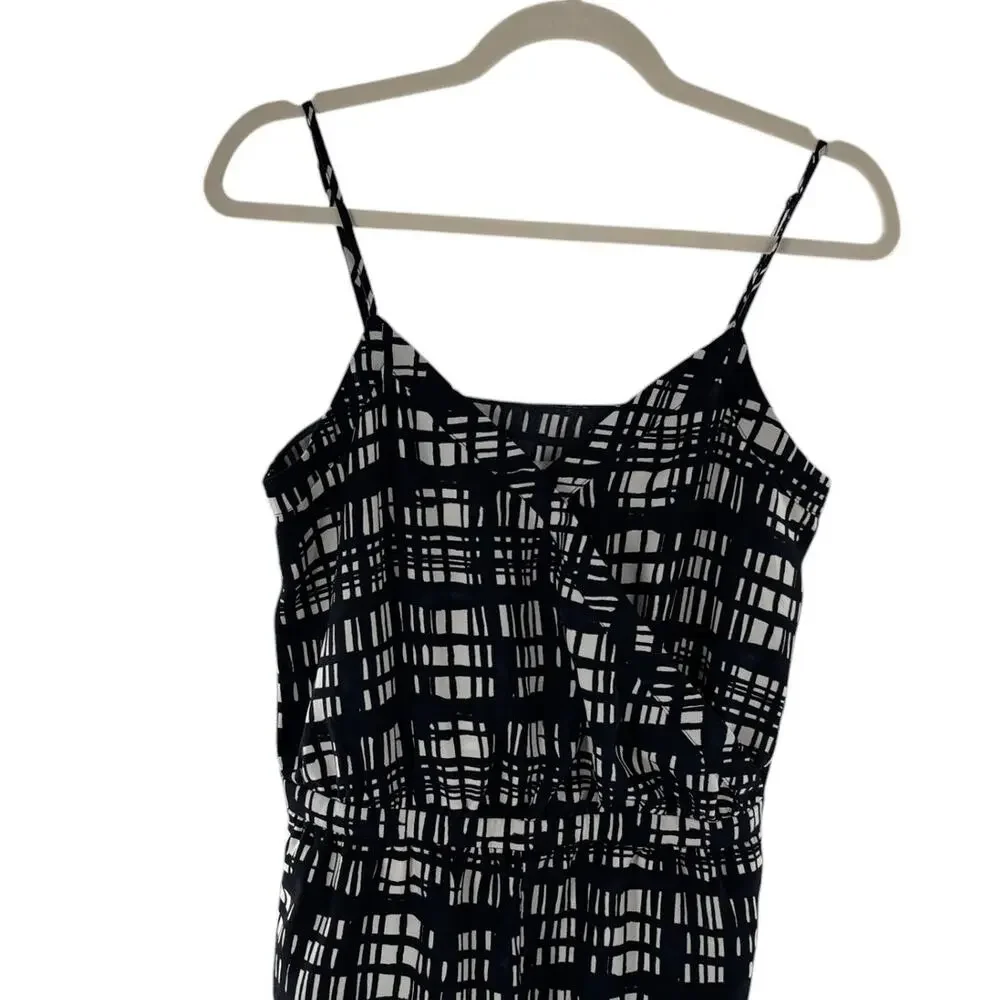 Madewell Navy Blue Brushstroke Plaid Sleeveless Ankle Tie Jumpsuit - Picture 3 of 11